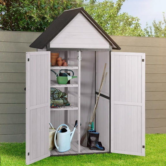 MEDEHOO Sheds Outdoor Storage,Garden Shed with Metal Frame Structure and Adjustable Shelves,Large Capacity Storage Tool Cabinet Box for Backyard Garden Patio Lawn (Off White)