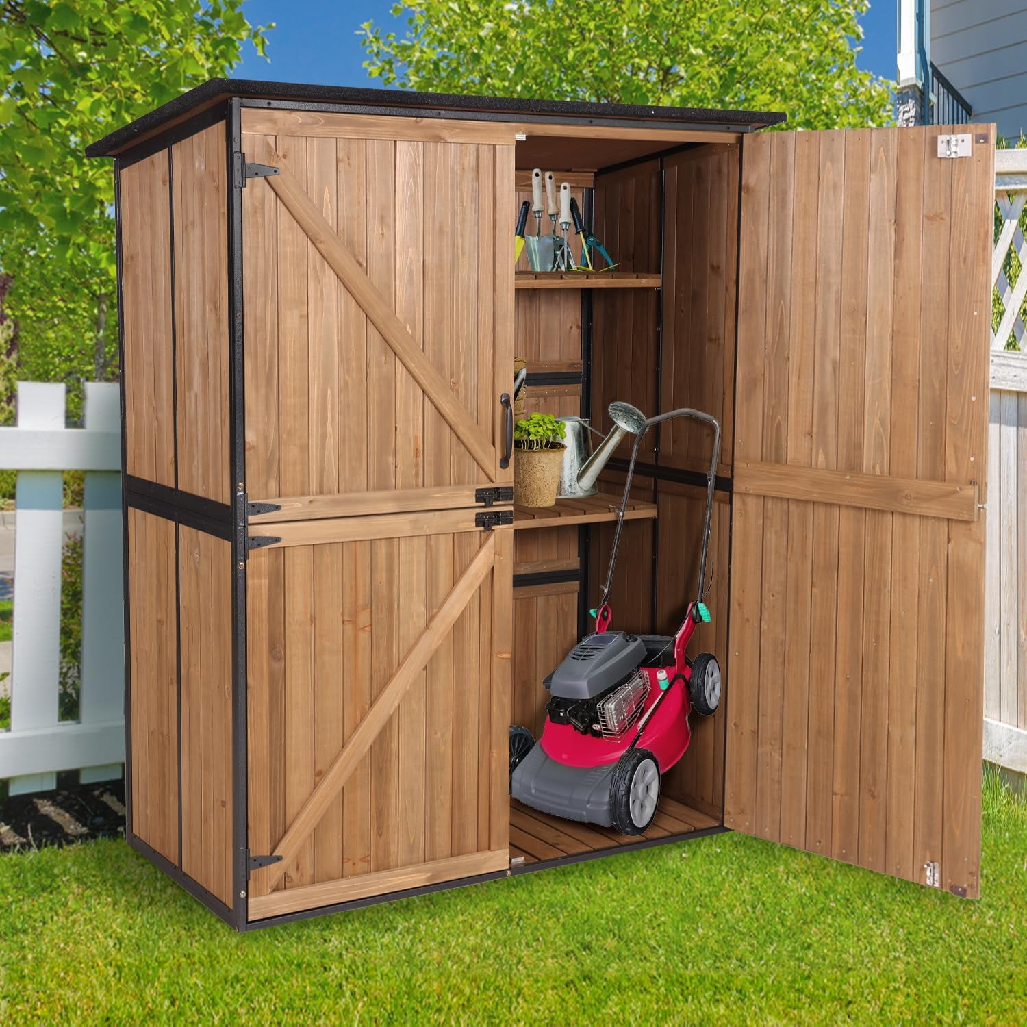 MEDEHOO Sheds & Outdoor Storage,Large Garden Shed with Metal Frame ...