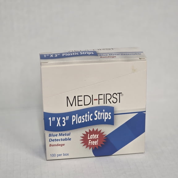 MEDI-FIRST Metal Detectable Bandages, Blue, 67133, Box of 100