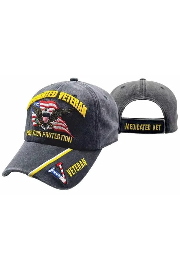 MEDICATED VETERAN FOR YOUR PROTECTION VET BLACK EMBROIDERED HAT CAP (LICENSED)