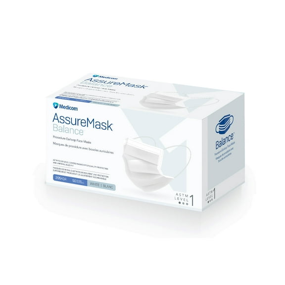 MEDICOM ASTM Level 1 Disposable Face Masks, Pack of 50 - White