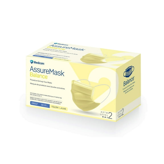 MEDICOM ASTM Level 2 Disposable Face Masks, Pack of 50 - Yellow