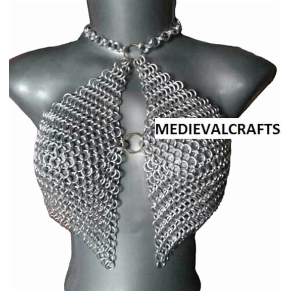 MEDIEVAL CHAIN MAIL ALUMINIUM BUTTED ROUND RINGS BRA/TOP/BLOUSE for WOMEN in 9MM 16 GUAGE Silver COLOUR ALUMINIUM BRA/TOP WEAR NEW