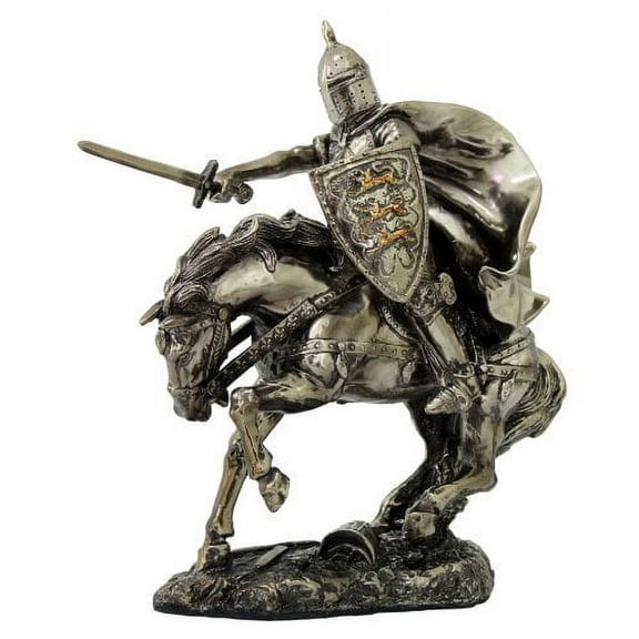 Medieval Royal Arms Of England Three Lions Charging Cavalry Horse Knight Statue