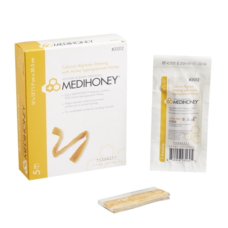 MEDIHONEY Calcium Alginate Dressing, 3/4 x 12 Inch, Sterile, 20 Count