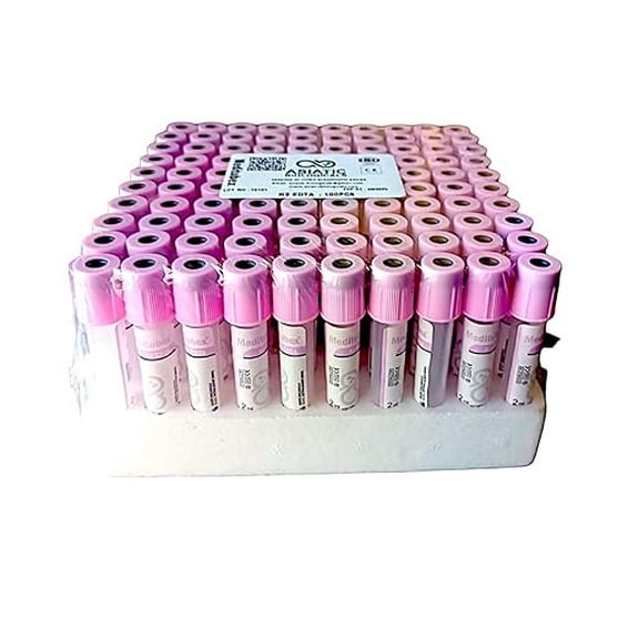 MEDITUBEX Blood Colletion Tube K2-Edta 2ml - Double Cap Quality Tubes - PP (Polypropylene Tubes) - Non-Vacuum - Fast Results | Lab Test Tube | (Pack of 200 Pcs Cloat Activator) (K3Edta)