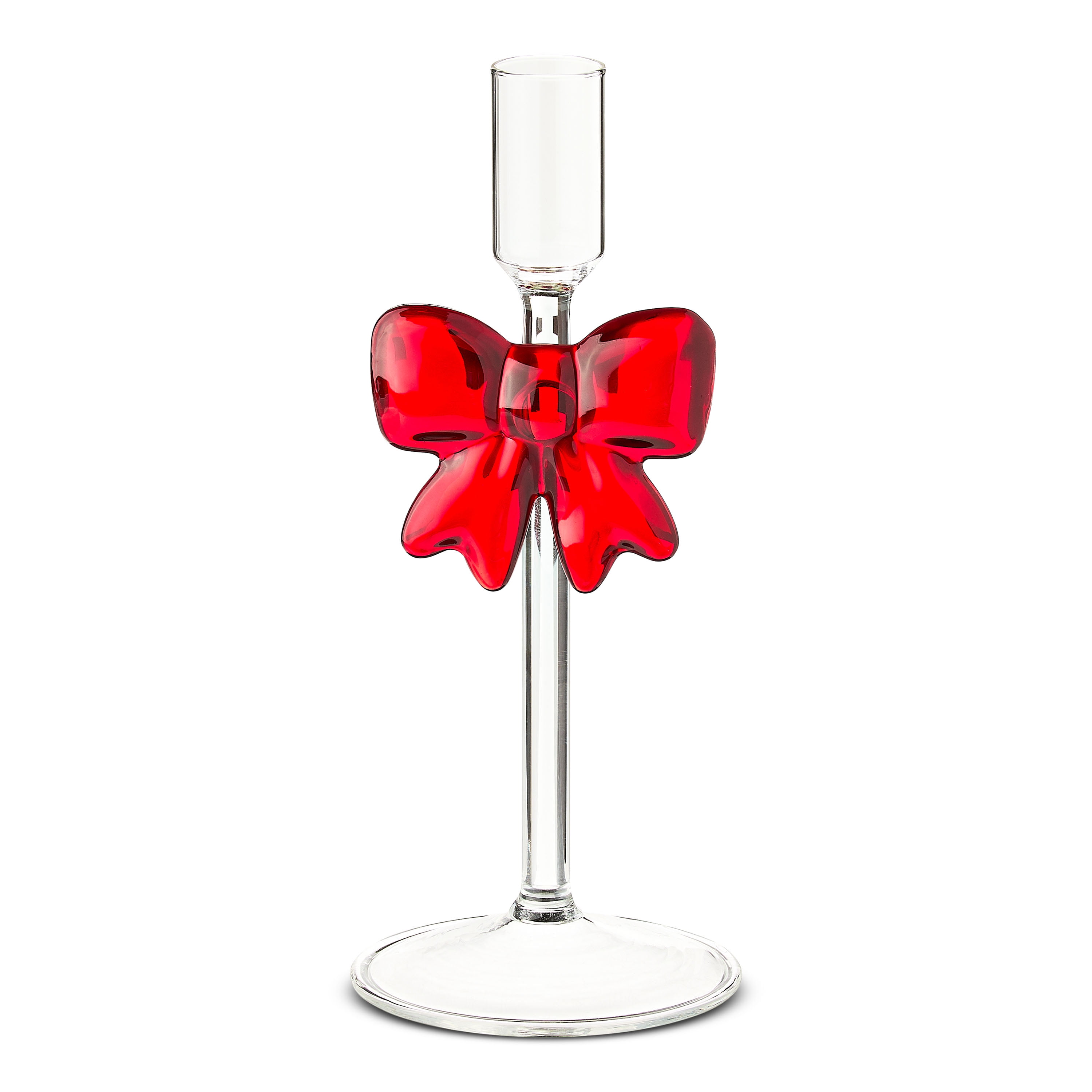 Small Clear Glass Christmas Taper Candle Holder with Bow, 7.75", by Holiday Time - Walmart.com