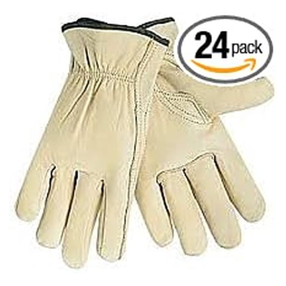 MEDIUM WORK GLOVES 12 PAIR Durable Cowhide Leather for Construction, Industrial & Personal Use.