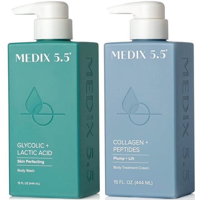 MEDIX 5.5 Collagen Body Cream + Glycolic Acid Body Wash Set, 15 fl oz