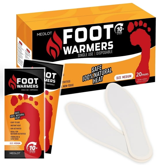 LotFancy Heated Insole Foot Warmers with Adhesive, 20 Pairs, Up to 10 Hours of Heat, Air Activated Warmers, 10.4 x 3.5in