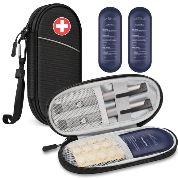 MEDMAX Cooling Travel Case with 2 Ice Packs - Portable Water-Resistant Insulated Carrying Bag for Temperature Sensitive Supplies, Black