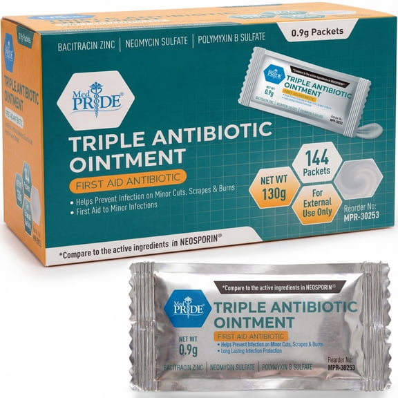 MEDPRIDE 0.9g Triple Antibiotic Ointment First Aid Antibiotic Cream for Wound Care, 144 Pack