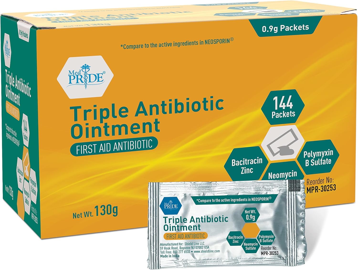 MEDPRIDE 0.9g Triple Antibiotic Ointment First Aid Antibiotic Cream for Wound Care, 144 Pack
