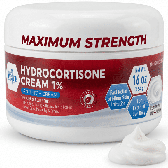MED PRIDE 1% Hydrocortisone Cream 16oz Bulk Cortisone Anti Itch Cream for Eczema, Dermatitis, Rashes, Bug Bite Itch Relief & Skin Irritations