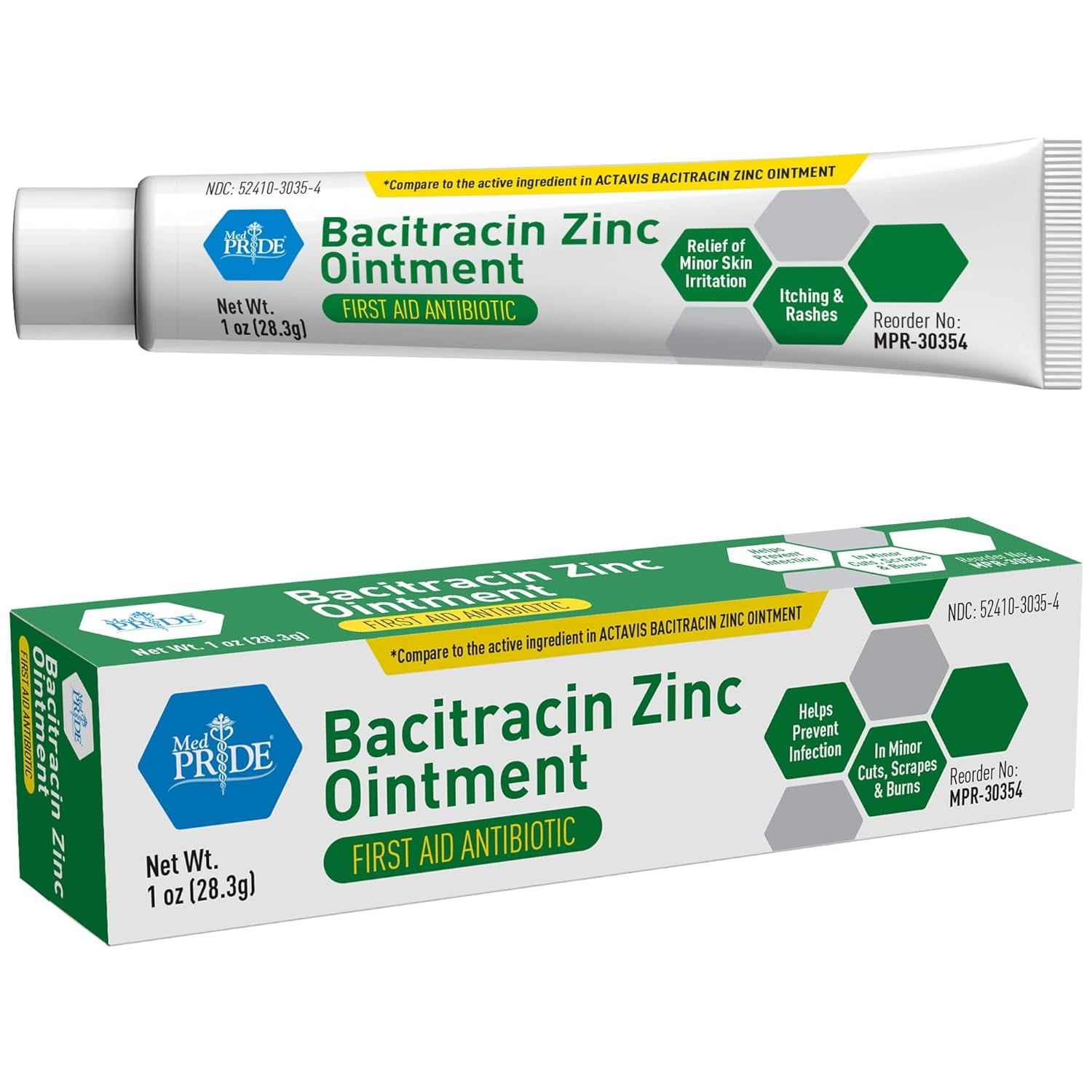 MEDPRIDE Bacitracin Antibiotic Ointment with Zinc, First Aid Antibiotic Cream for Wound Care, 1 Oz