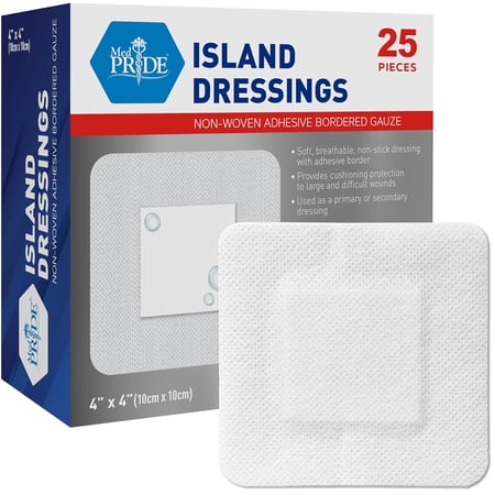 MEDPRIDE Bordered Gauze Island Dressing 4” × 4” – 25-Pack Sterile Wound Dressings for First Aid Kits – Soft, Breathable, Non-Stick Island Dressings