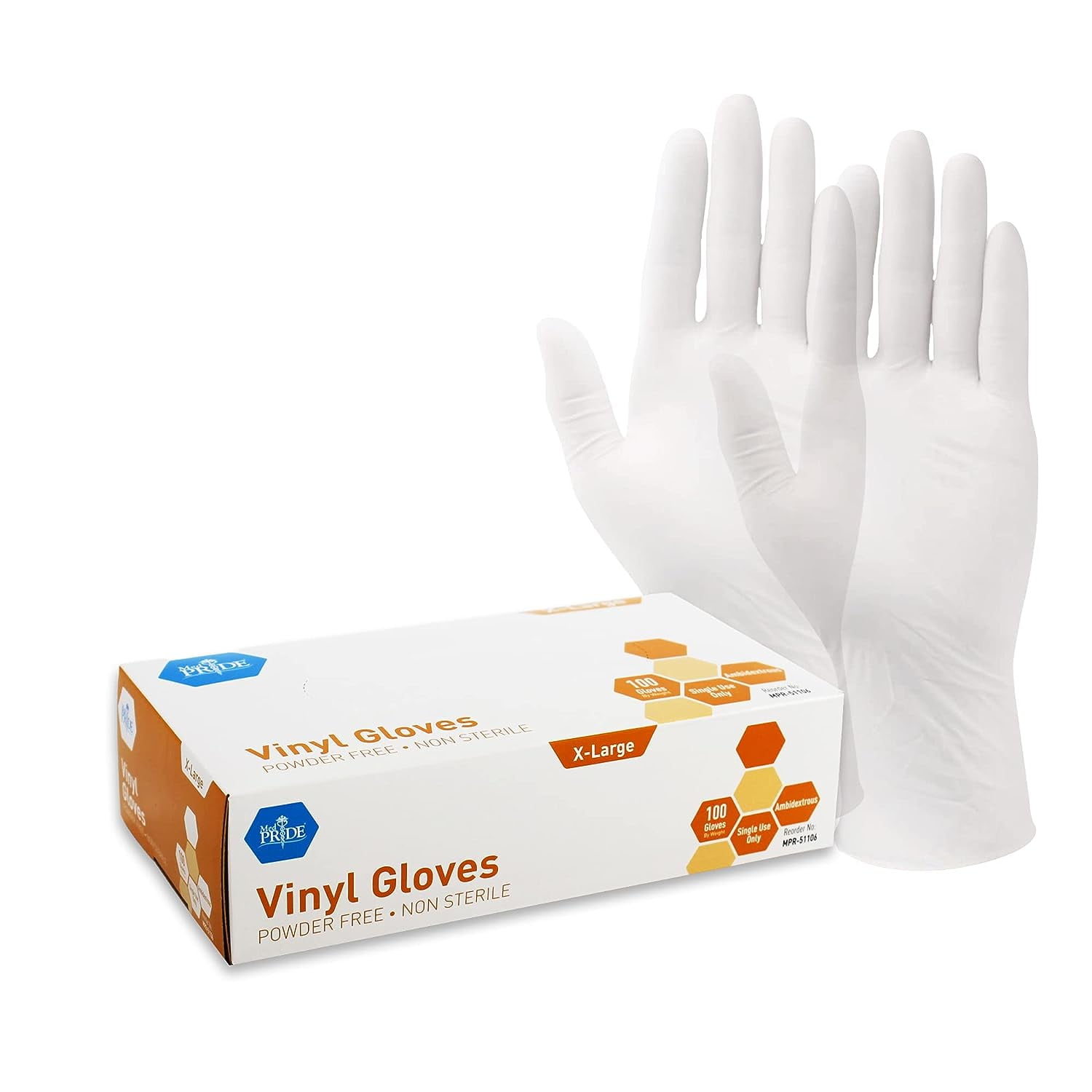MEDPRIDE Medical Exam Grade XL Size, Disposable Vinyl Gloves, Non