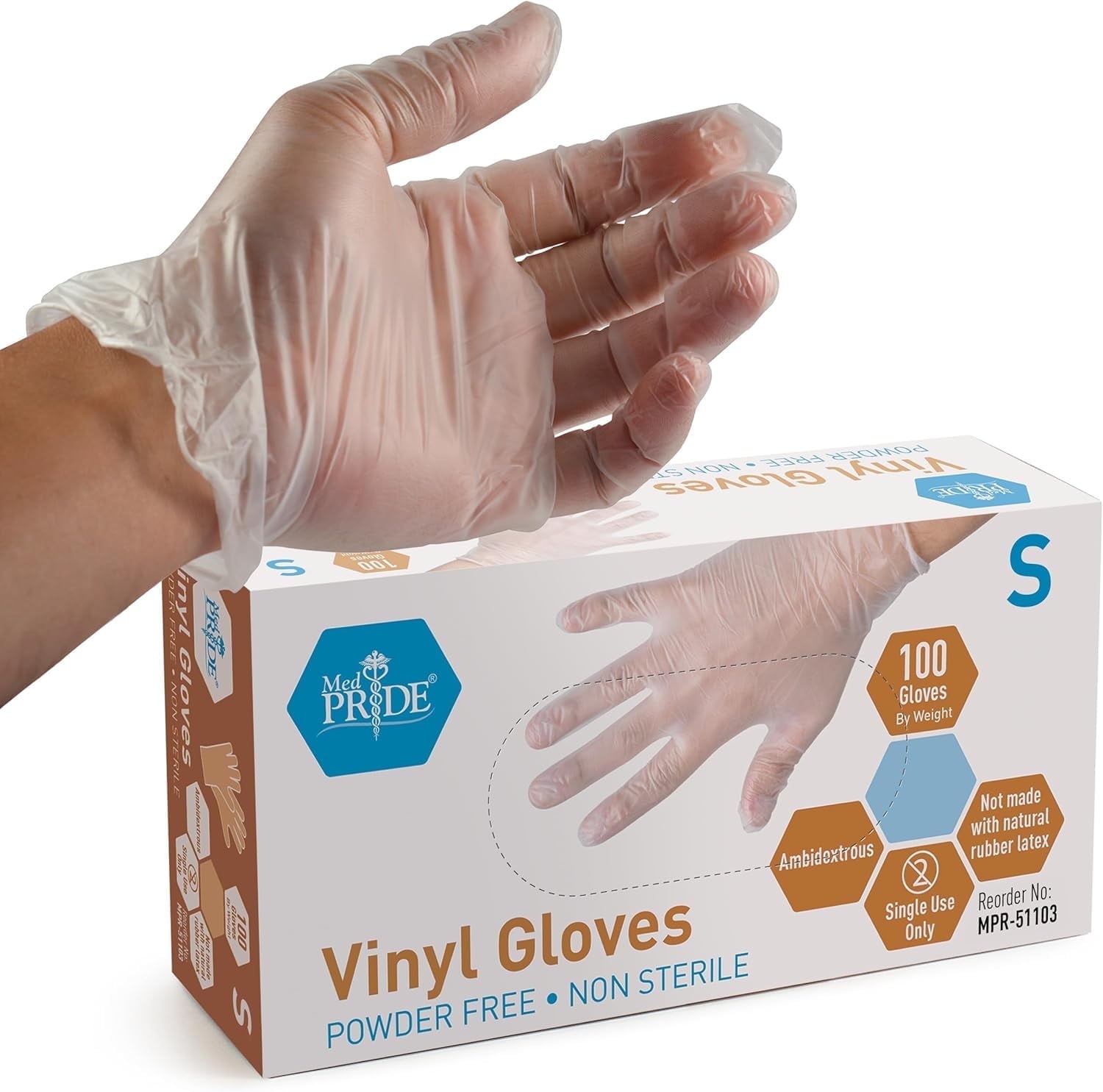 MEDPRIDE Disposable Vinyl Gloves Non-Sterile Powder & Latex Free Gloves, 4.3 Mil 100-Pack, Small – Durable Cleaning Gloves