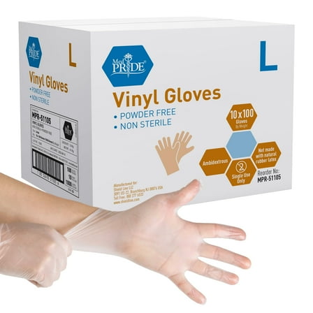 MEDPRIDE Disposable Vinyl Gloves Non-Sterile Powder & Latex Free Gloves, 4.3 Mil 1000-Pack, Large – Durable Cleaning Gloves