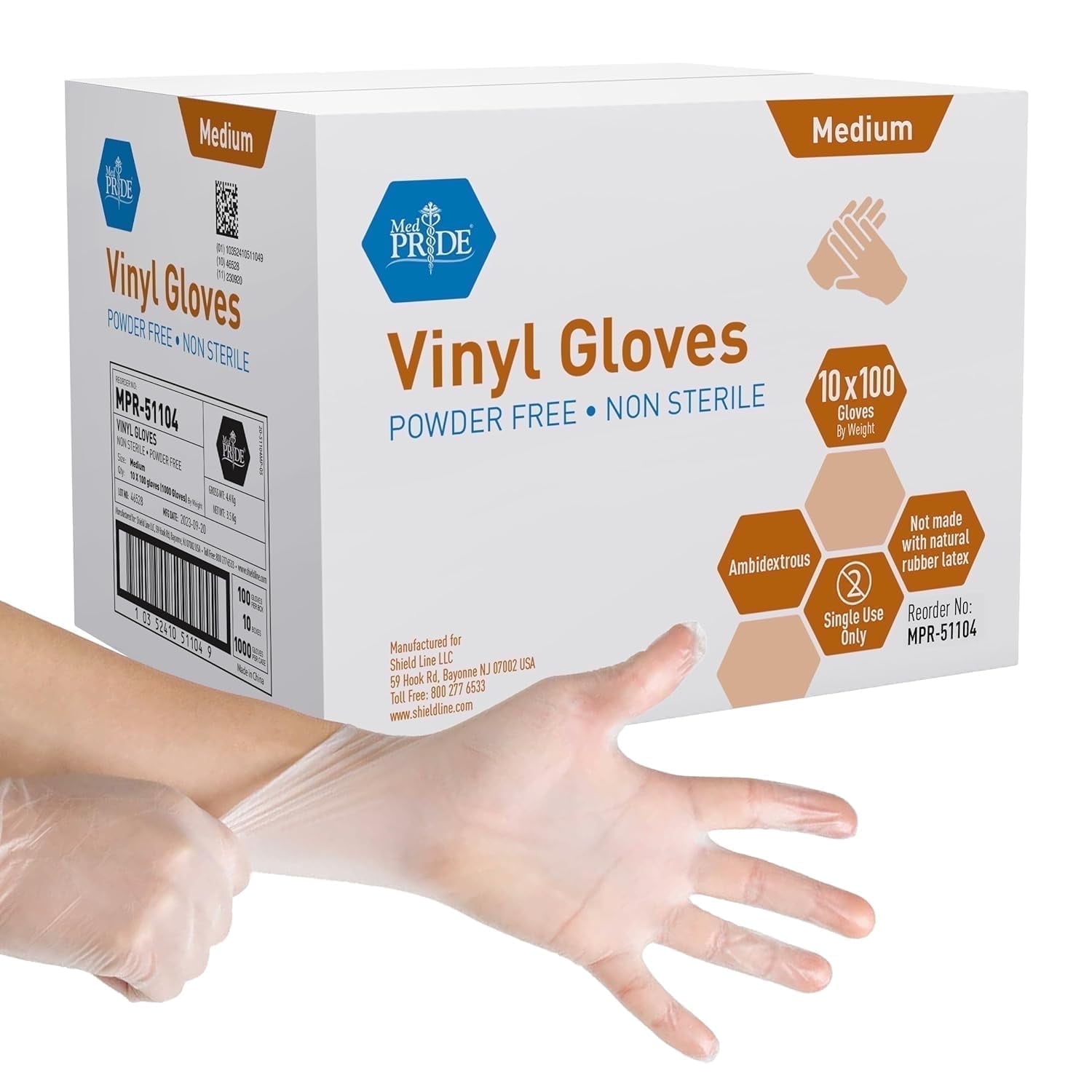 MEDPRIDE Disposable Vinyl Gloves Non-Sterile Powder & Latex Free Gloves, 4.3 mil 1000-Pack Medium