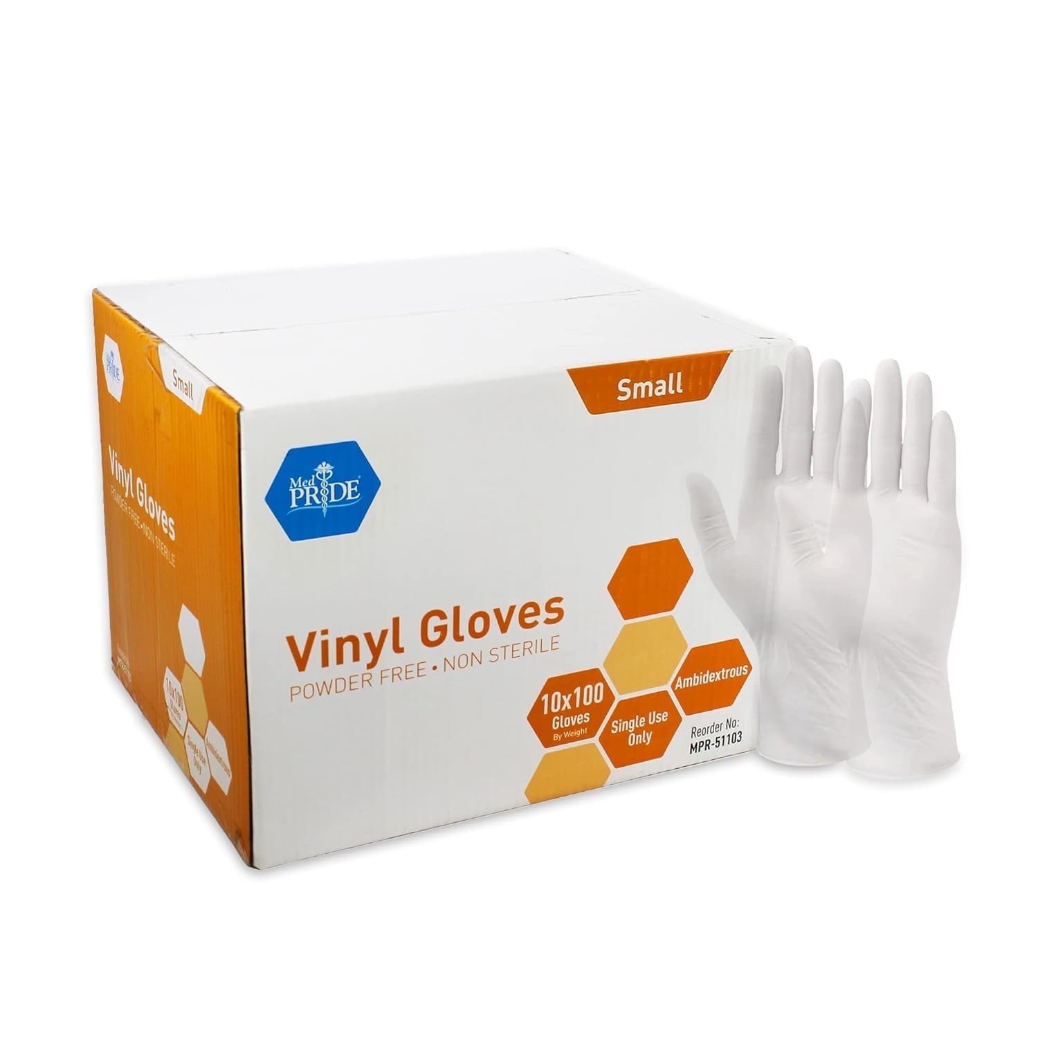 MEDPRIDE Vinyl Gloves Powder-Free Disposable Gloves – Small, 1000-Pack, 4.3 mil Thick, Latex Free Non-Sterile Medical Gloves for Cleaning, Cooking & Examinations