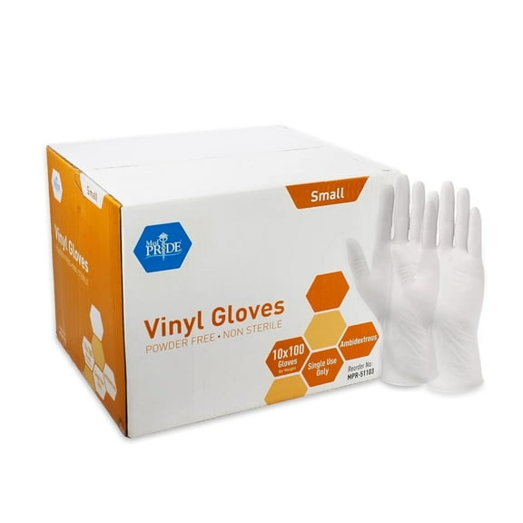 MEDPRIDE Vinyl Gloves Powder-Free Disposable Gloves  Small, 1000-Pack, 4.3 mil Thick, Latex Free Non-Sterile Medical Gloves for Cleaning, Cooking & Examinations