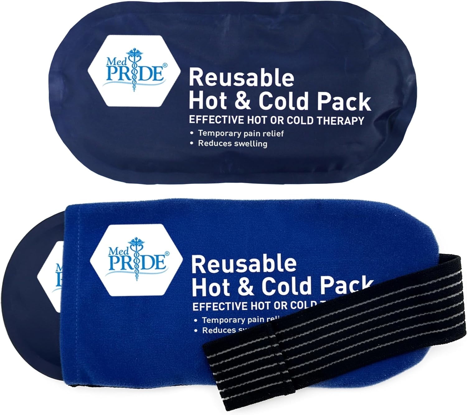 MEDPRIDE Hot and Cold Pack Set Reusable Ice Packs and Heat Pad with Sleeve & Belt, 10.4 x 5.3