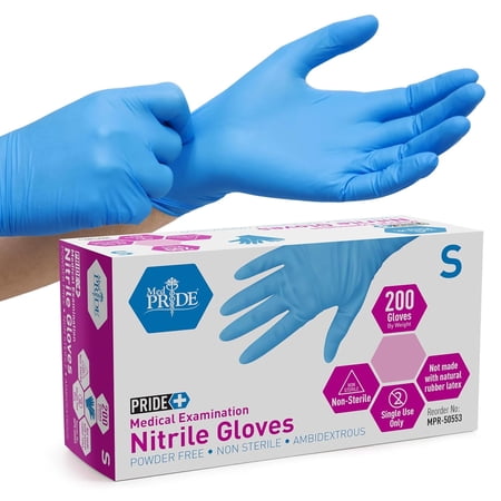 MEDPRIDE Nitrile Gloves Powder-Free Disposable Gloves – Blue, 200-Pack, Latex Free Non-Sterile Medical Gloves for Cleaning, Tattoo Artists, Food Prep & First Responders