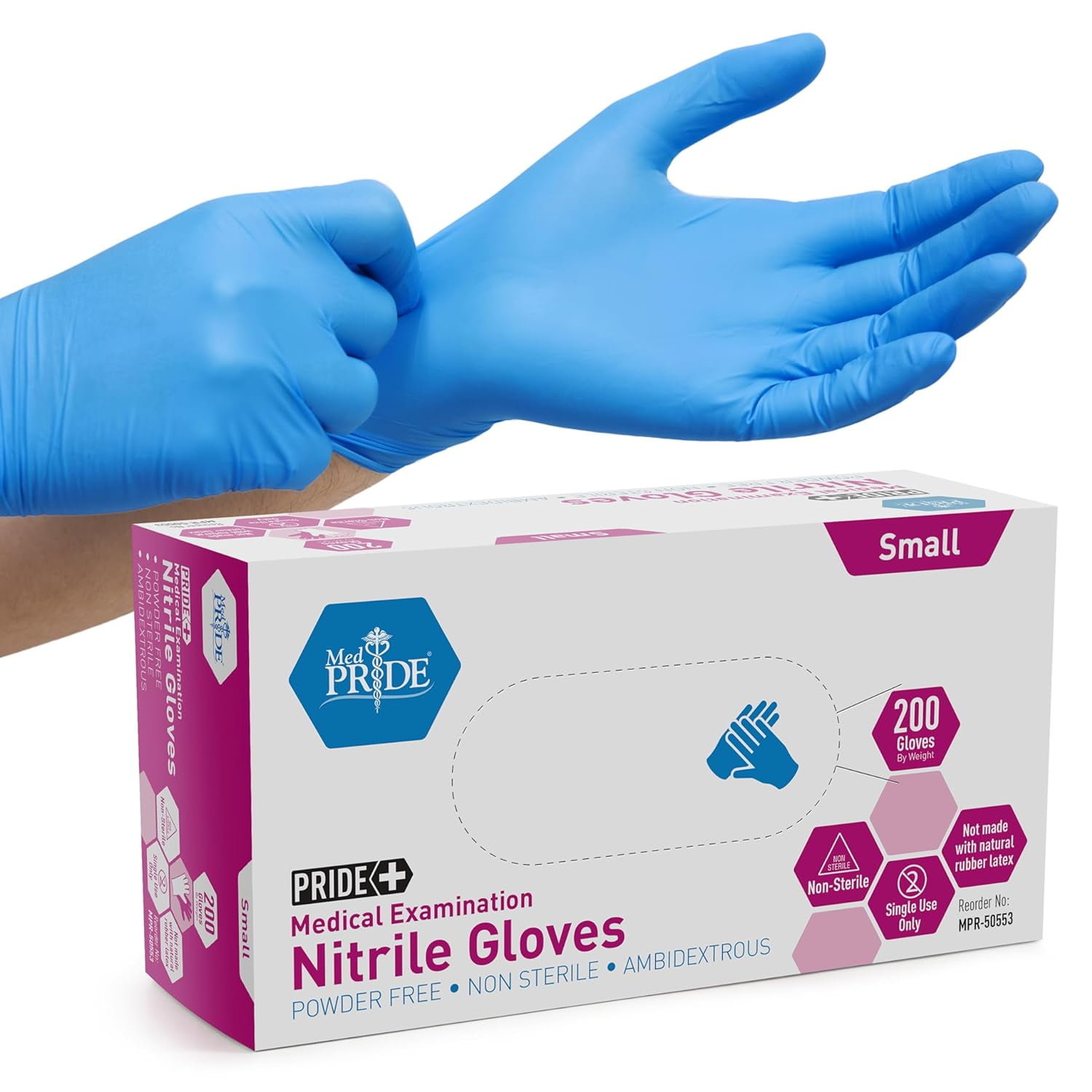BRAND MEDPRIDE Nitrile Gloves Non-Sterile Powder-Free Disposable Latex Free Gloves, Small 200-Pack