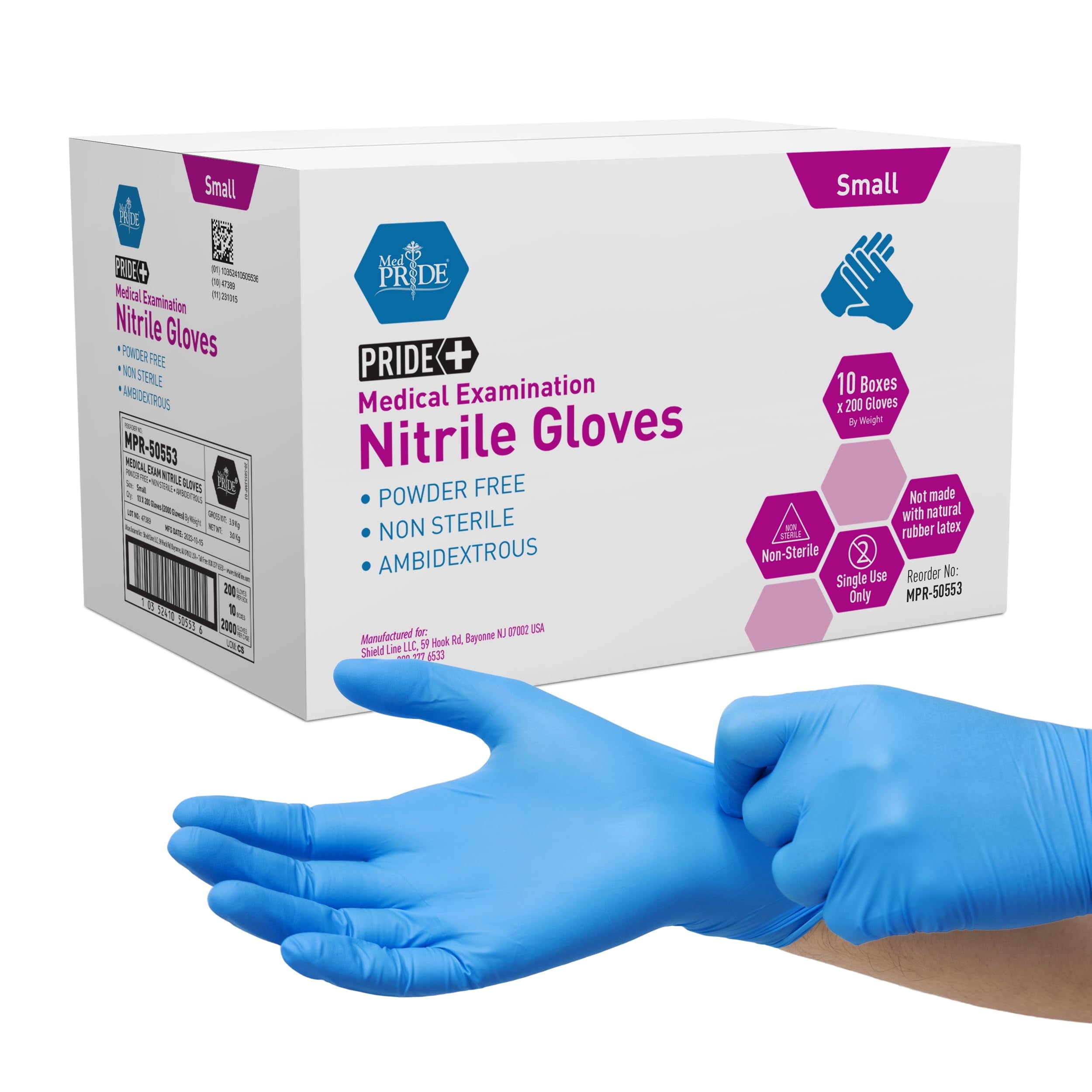 MEDPRIDE Nitrile Gloves Powder-Free Disposable Gloves – Blue, Small, Case of 2000, Latex Free Non-Slip Medical Exam Gloves for Hospitals, Tattoo Artists & First Responders