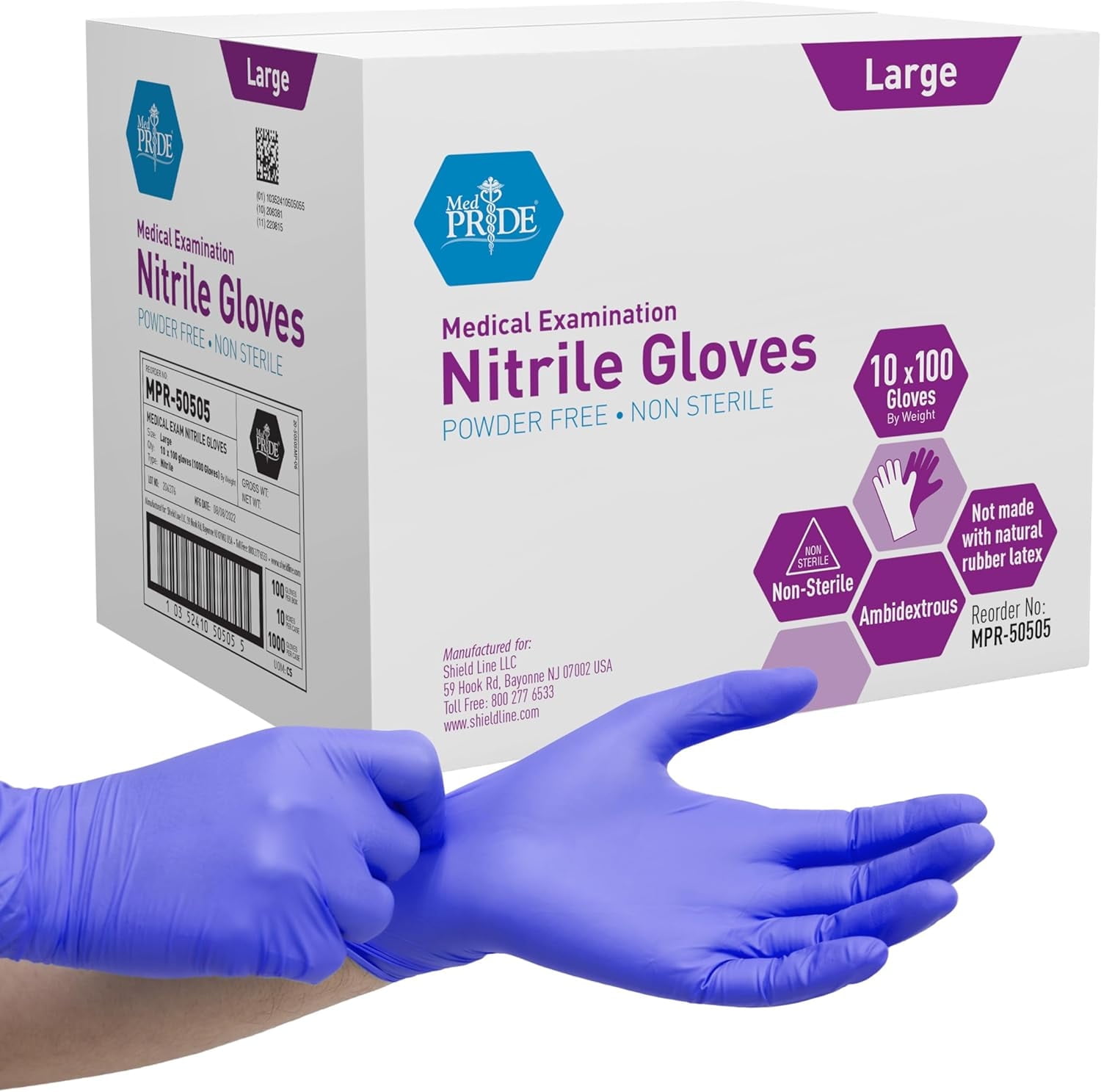 MEDPRIDE Nitrile Gloves Powder-Free Disposable Gloves – Blue, Large, 1000-Pack, Durable Latex Free Non-Slip Hand Protection for Medical, Cleaning & Food Prep