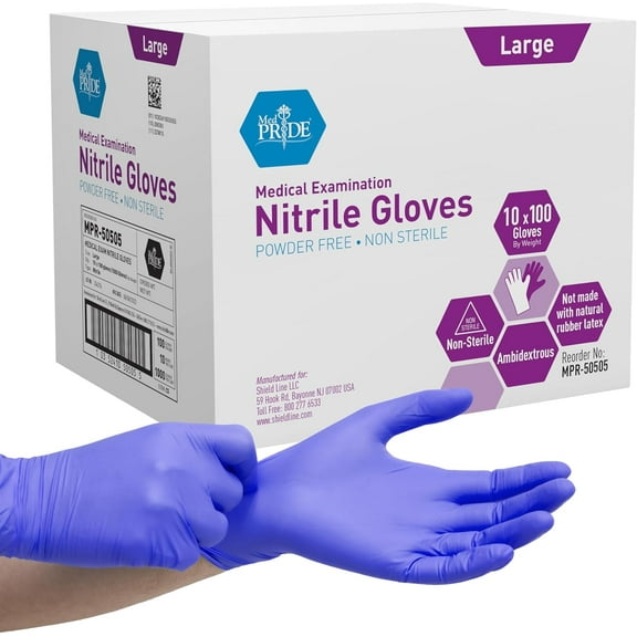 MEDPRIDE Nitrile Gloves Powder-Free Disposable Gloves Blue, Large, 1000-Pack, Durable Latex Free Non-Slip Hand Protection for Medical, Cleaning & Food Prep