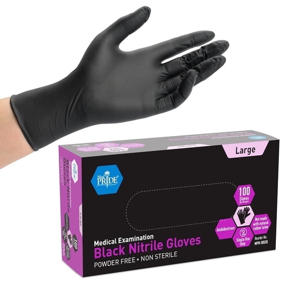 MED PRIDE Nitrile Gloves Powder-Free – Large, Black, 100-Pack Nitrile Exam Gloves Disposable Latex-Free Textured Fingertips Medical Supplies for Home Health