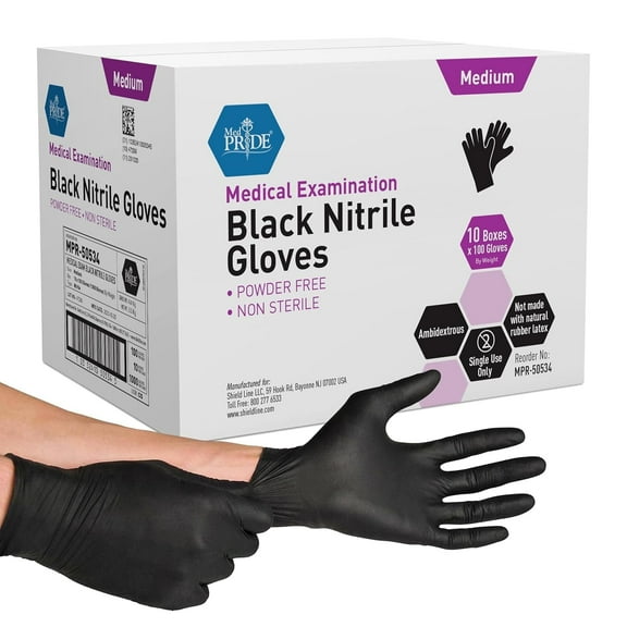 MEDPRIDE Nitrile Gloves Powder-Free Medium, Black, 1000-Pack Nitrile Exam Gloves Disposable Latex-Free Textured Fingertips Medical Supplies for Home Health