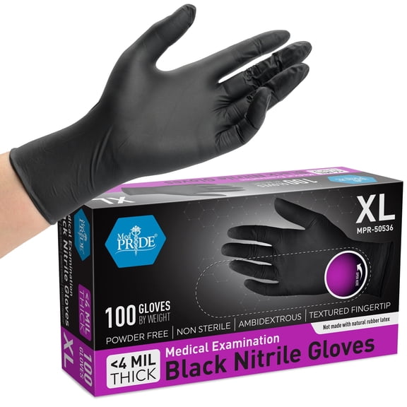 Med Pride Black Nitrile Gloves X-Large, 100 Count – Nitrile Exam Gloves, Powder-Free, Latex-Free, Textured Fingertips, Medical & Professional Use