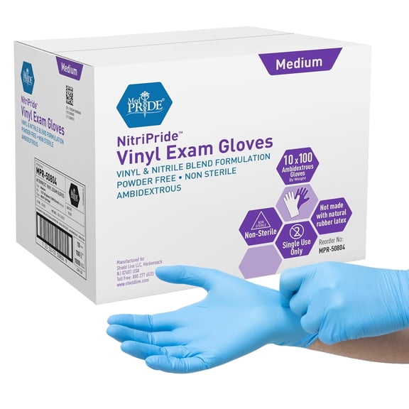 MED PRIDE Nitrile Vinyl Gloves Non Latex Gloves, Powder-Free, Rubber-Free Disposable Medical Gloves for Cleaning, Cooking & Exams, Medium, 1000-Pack
