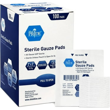 MEDPRIDE Sterile Gauze Pads for Wound Dressing & First Aid Kit, 2'' x 2'' 100-Pack