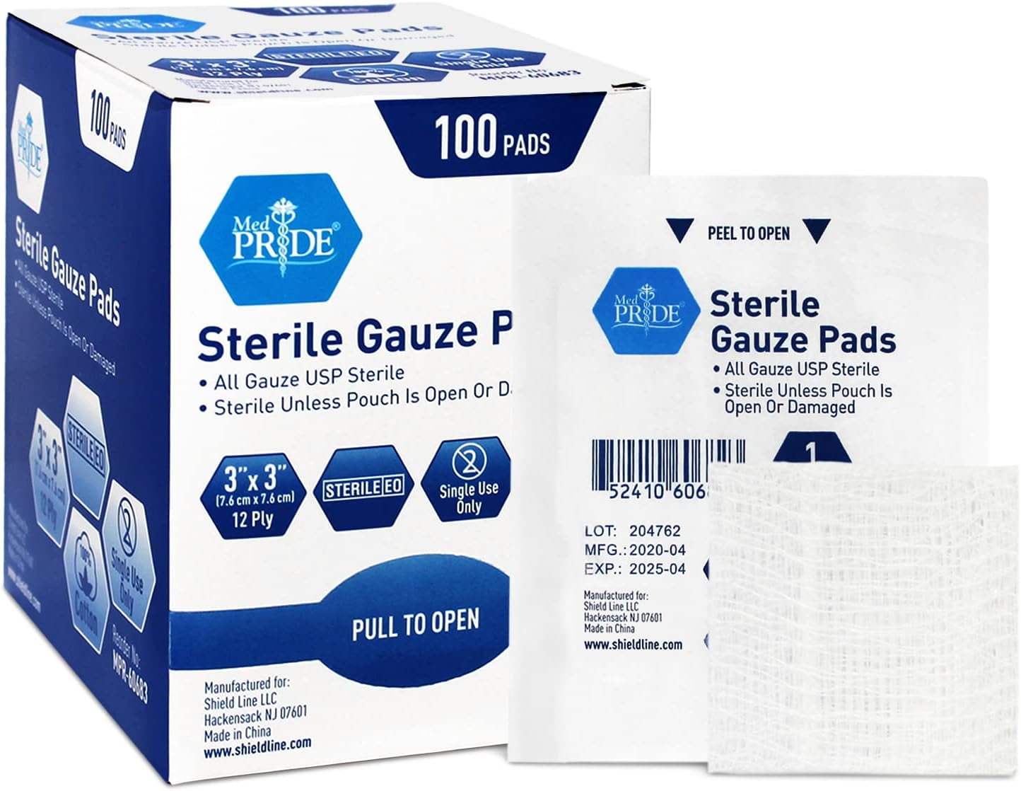MEDPRIDE Sterile Gauze Pads for Wound Dressing & First Aid Kit, 3'' x 3