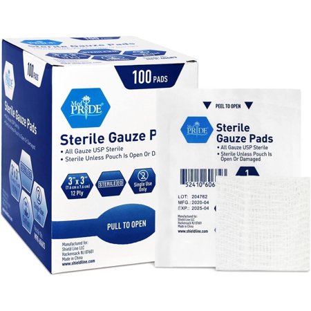 MEDPRIDE Sterile Gauze Pads for Wound Dressing & First Aid Kit, 3'' x 3'' 100-Pack