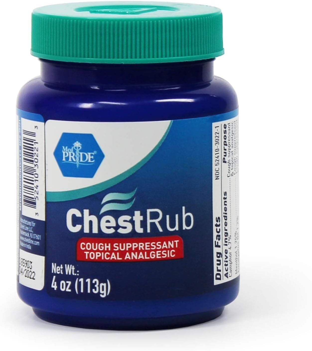 MEDPRIDE Vapor Rub Cough Suppressant with Eucalyptus Essential Oil, Camphor & Menthol, 4 Oz