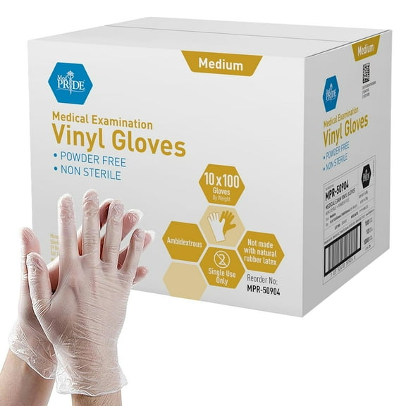 MEDPRIDE Vinyl Gloves Powder-Free Disposable Latex-Free Gloves, Medium 1000-Pack – Durable Cleaning Gloves, Ideal for Kitchen & Household Use