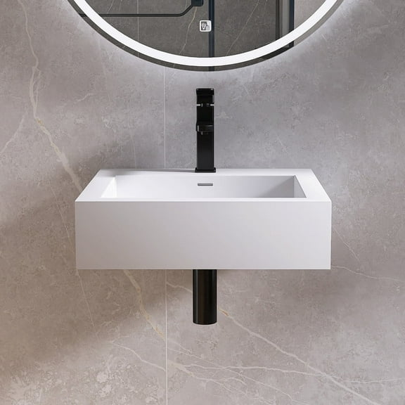 MEDUNJESS 19" Small Wall Mounted Bathroom Sink-Modern Bathroom Vanity Sink With Faucet Hole in Matte White