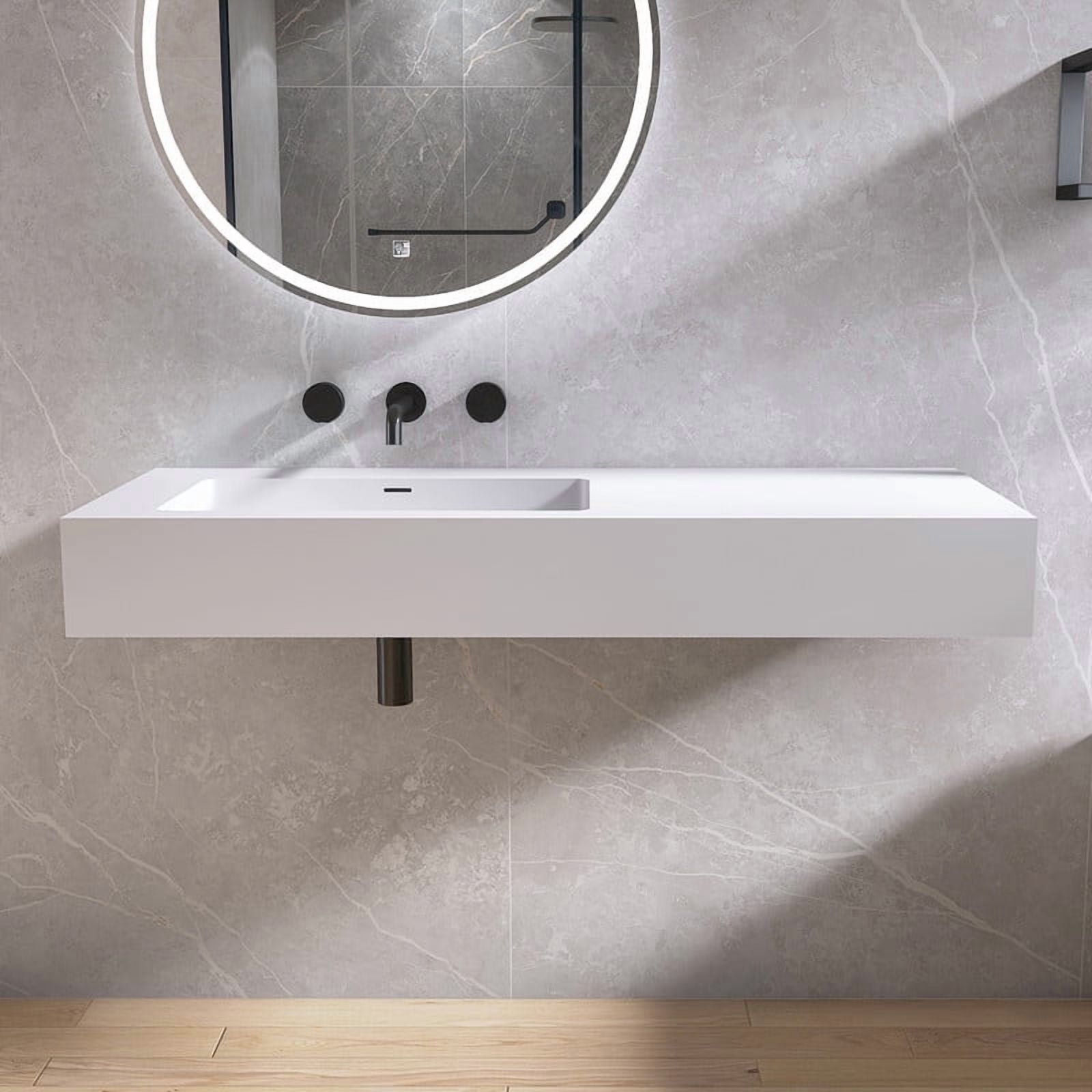 MEDUNJESS 47" Premium Stone Resin Solid Surface Bathroom Vanity Sink - Wall Mount Sink with Black Bracket and overflow,Durable Freestanding Modern Basin