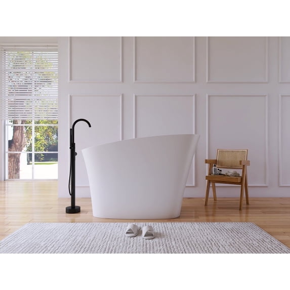 MEDUNJESS 51" Premium Freestanding Solid Surface Resin Stone Small Bathtub, Upgraded Modern Design Japanese Freestanding Tub with Pop-up Drain and Overflow, Matte White