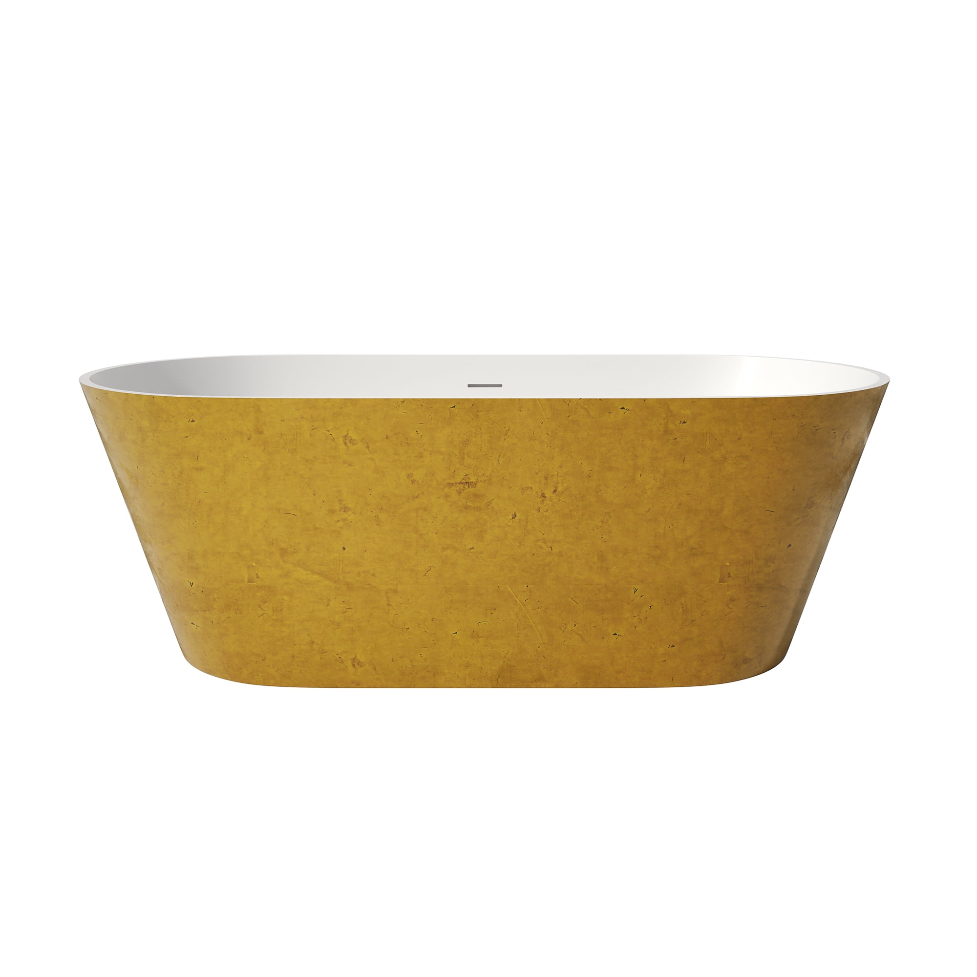 MEDUNJESS 63 Inch Stone Resin Freestanding Bathtub, Freestanding Bathtub, Solid Surface Soaking Tub, Gold and White