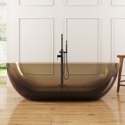 MEDUNJESS 69" Freestanding Solid Surface Resin Stone Bathtub, Modern Soaking Stand Alone Tub with Drain, Sepia