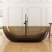 MEDUNJESS 69" Freestanding Solid Surface Resin Stone Bathtub, Modern Soaking Stand Alone Tub with Drain, Sepia