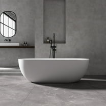 MEDUNJESS 69" Solid Surface Freestanding Bathtub, Oval Luxury Contemporary Stone Resin Bathtub Stand Alone Tub with Pop-up Drain and Overflow, Matte White