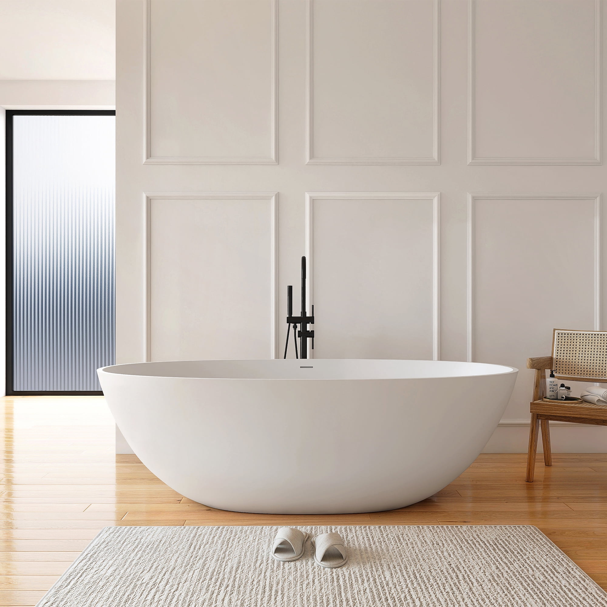 MEDUNJESS 71" Freestanding Solid Surface Resin Stone Bathtub, Modern