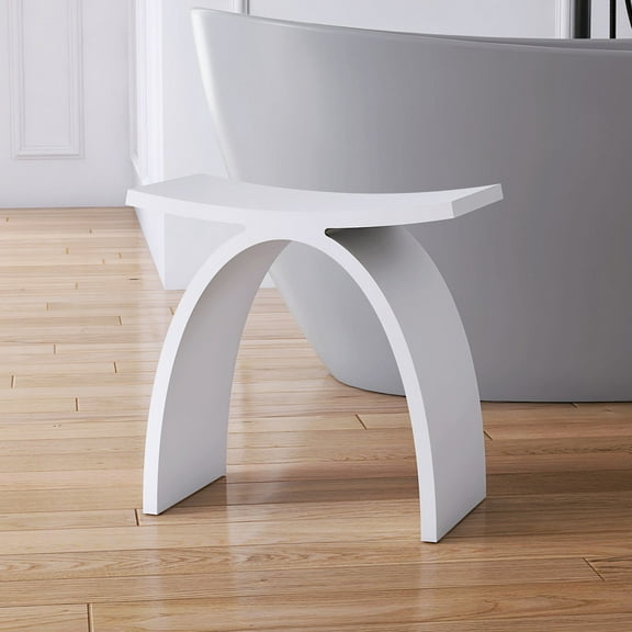 MEDUNJESS Bathroom Stool for Inside Showers - Stone Resin Bathroom Stool with 400 lb Capacity, Waterproof Bench for Bath-tub, Solid Surface Modern Seat (Matte White)